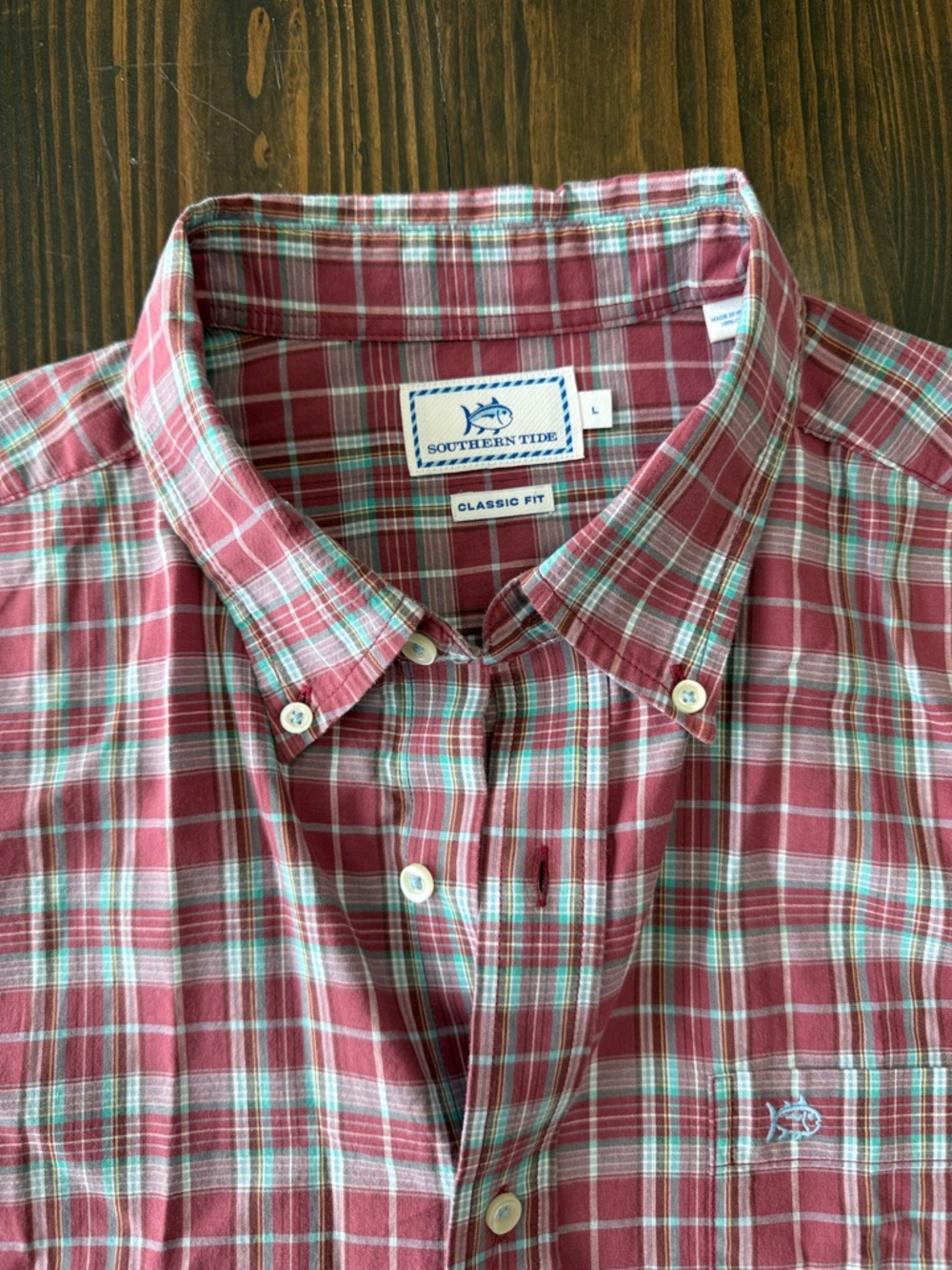 Southern Tide Classic Fit Men’s Button-Down Plaid Shirt Red / White Large - Picture 3 of 8